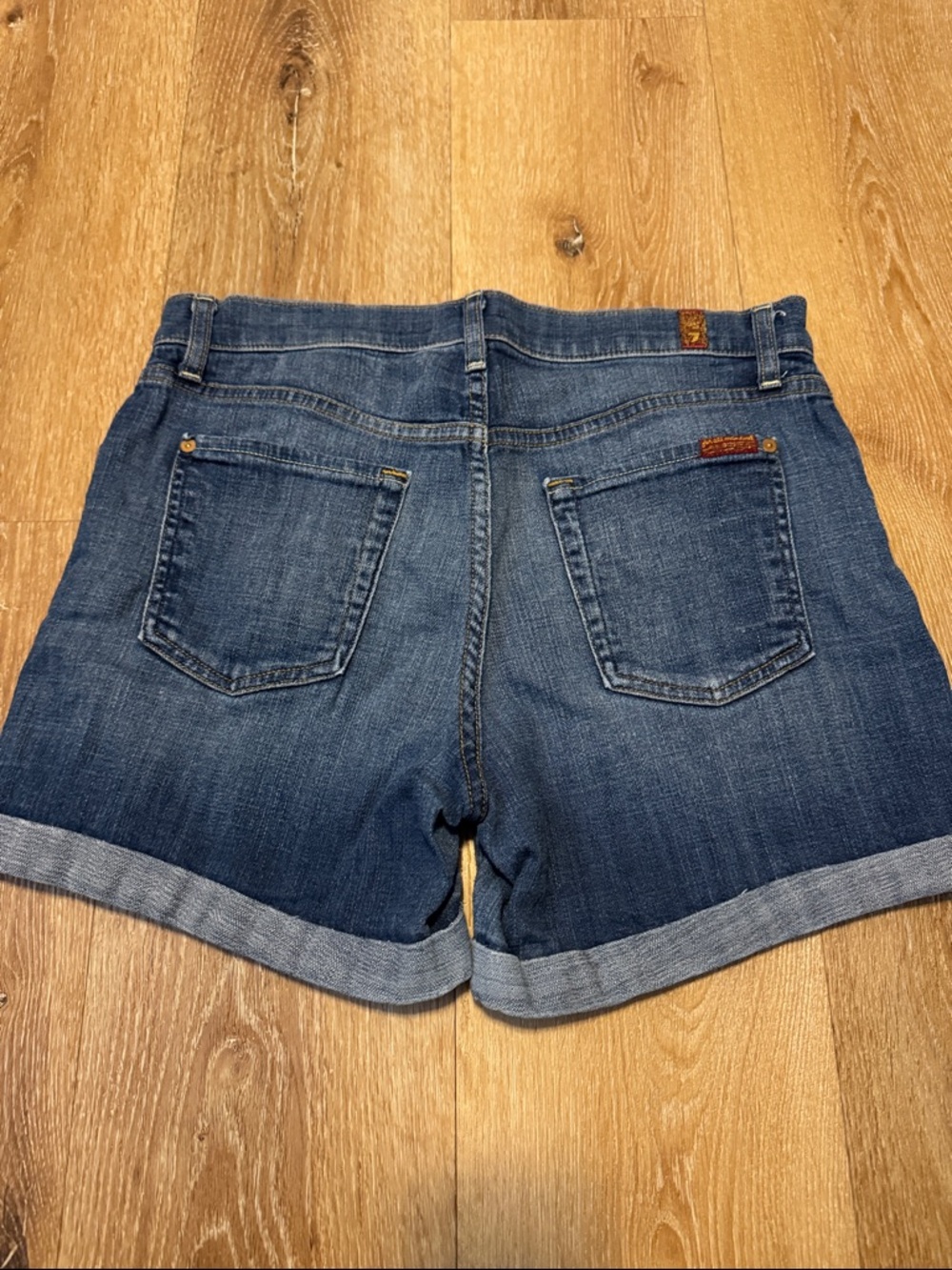 7 For All Mankind Dark Blue Denim Cuffed Shorts